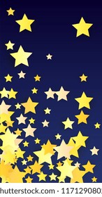 Golden Stars Confetti. Invitation Background. Banner, Greeting Card, Christmas and New Year card, Postcard, Packaging, Textile Print. Beautiful Night Sky. vector
