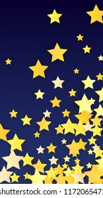Golden Stars Confetti. Invitation Background. Banner, Greeting Card, Christmas and New Year card, Postcard, Packaging, Textile Print. Beautiful Night Sky. vector
