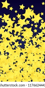 Golden Stars Confetti. Invitation Background. Banner, Greeting Card, Christmas and New Year card, Postcard, Packaging, Textile Print. Beautiful Night Sky
