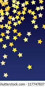 Golden Stars Confetti. Invitation Background. Banner, Greeting Card, Christmas and New Year card, Postcard, Packaging, Textile Print. Beautiful Night Sky. vector
