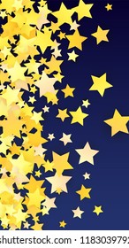 Golden Stars Confetti. Invitation Background. Banner, Greeting Card, Christmas and New Year card, Postcard, Packaging, Textile Print. Beautiful Night Sky
