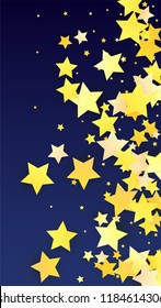 Golden Stars Confetti. Invitation Background. Banner, Greeting Card, Christmas and New Year card, Postcard, Packaging, Textile Print. Beautiful Night Sky. vector
