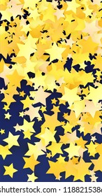 Golden Stars Confetti. Invitation Background. Banner, Greeting Card, Christmas and New Year card, Postcard, Packaging, Textile Print. Beautiful Night Sky

