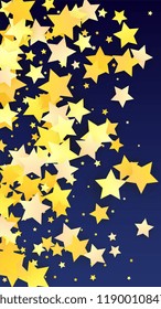 Golden Stars Confetti. Invitation Background. Banner, Greeting Card, Christmas and New Year card, Postcard, Packaging, Textile Print. Beautiful Night Sky
