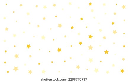 Golden stars confetti on white background. Falling decoration confetti for celebration, banners, anniversary, festive. Stylish vector illustration.