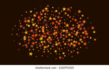 Golden stars confetti. Vector cosmic abstract frame background. Christmas, new year celebration, birthday party, carnival or festival glamour design. Luxury stardust. Shiny festive gold glitter