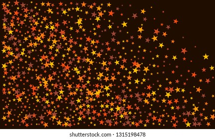 Golden stars confetti. Vector cosmic abstract frame background. Christmas, new year celebration, birthday party, carnival or festival glamour design. Luxury stardust. Shiny festive gold glitter