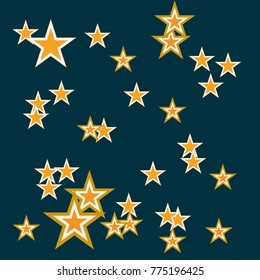 Golden stars confetti. Vector cosmic abstract frame background. Christmas, new year celebration, birthday party, carnival or festival glamour design. Luxury stardust. Shiny festive gold glitter