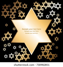 The golden stars of David on a black background