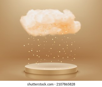 Golden stars fallind down from the cloud. 3d Vector illustration
