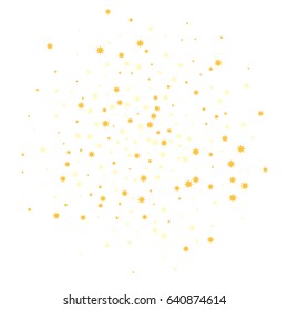 Golden stars falling down vector. Cosmic abstract background. Decorative pattern on white with gold sparkles, glitter confetti. Holiday astral design. Flying stars for card or banner background.