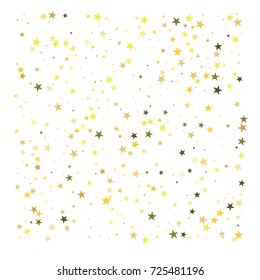 Golden stars festive confetti. Christmas, new year, birthday celebration shiny background. Holiday shimmer luxury premium vip golden stars confetti texture. Exclusive glow bright golden vector design.
