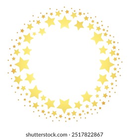 Golden stars frame. Abstract shiny golden glitter stars for Christmas and New Year celebration, holiday border with sparkling dust. Vector illustration.