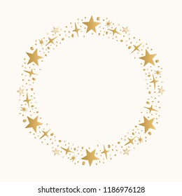 Golden stars frame. Hand drawn glitter border.