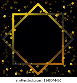Golden stars and golden frames on black background. Vector Illustration.
