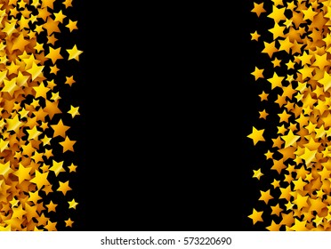 Golden stars glitter scattered in celebration card.