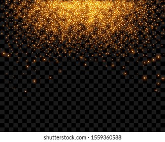 golden stars glitter special light effect. Vector sparkles on transparent background. Christmas abstract pattern. Sparkling magic dust particles