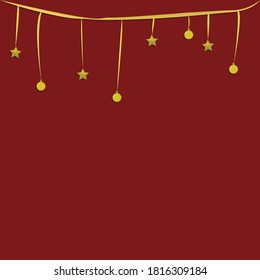 golden stars hanging on red color background