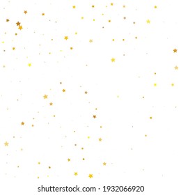 Golden Stars Holiday. Yellow Texture Modern. Orange Confetti Card. Gold Falling Banner Glitter Background. Celebration Poster. Starry Banner. Sparkling Banner.
