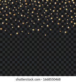 Golden stars isolated on transparent background, vector illustration.