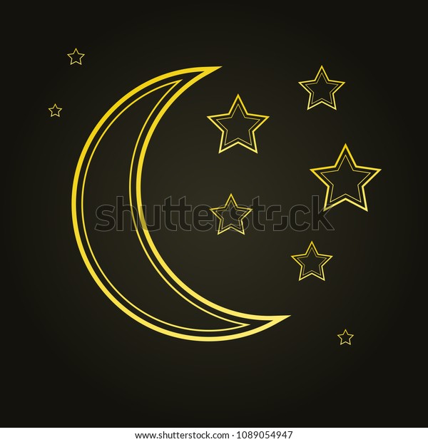 Golden stars and moon on black background. Vector\
illustration 