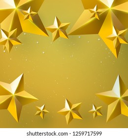 Golden stars on golden background with christmas concept for merry christmas and happy new year paper art style.Vector illustration.