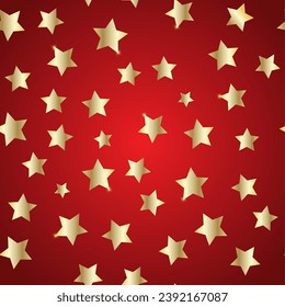 Golden stars  on luxury red 
 Christmas background. Night sky seamless pattern