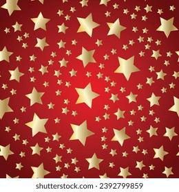 Golden stars  on luxury red 
 Christmas background. Night sky seamless pattern