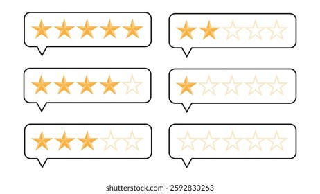 Golden stars rating inside of bubble speech since zero to five points for customer evaluation review of quality and good rate after use product and service concept by  EPS vector and illustrator .