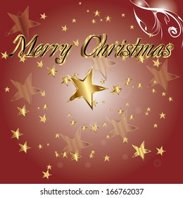 Golden stars and red xmas background.