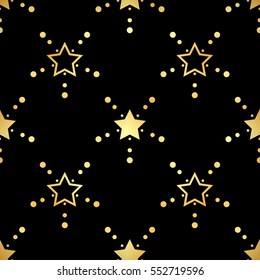 Golden Stars Seamless Pattern. 
