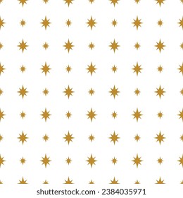 Golden stars seamless pattern for holiday background. Mid Century starry surface design. Vector gold Christmas or birthday celebration wallpaper, print, wrapping, repeat background, textile, packaging