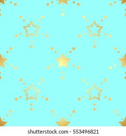 Golden Stars Seamless Pattern. The vector image. Gold Starry night sky