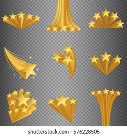 Golden stars set. Stars burst. Isolated on transparent background. Design element. Vector illustration.