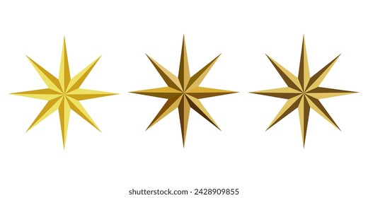  Golden Stars Set Isolated White Background Vector Illustration