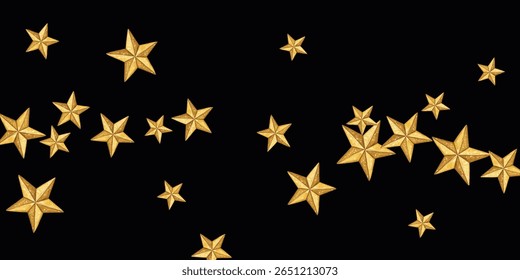 Estrelas douradas brilham em preto rico e elegante clipart pano de fundo ideal para festas, convites e temas de férias. Adicione encanto cósmico e glamour a seus projetos festivos ou de céu noturno
