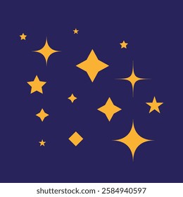 Golden stars. Shiny night sky. Sparkling cosmic elements. Vector illustration.