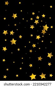 Golden Stars Vector Black Background. Bright Glitter Falling Card. Confetti Bright Banner. Splash Festive Postcard.