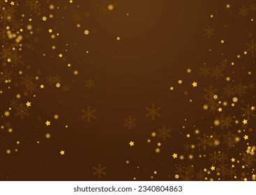 Golden Stars Vector Brown Background. Shiny Shine Snow Pattern. Falling Dots Texture. Chrismas Flake Wallpaper.