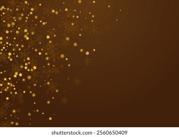 Golden Stars Vector Brown Background. Shiny Glitter Snow Banner. Minimal Snowflake Invitation. Subtle Confetti Illustration.