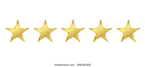 Golden stars  vector design illustration with gradient mesh, isolated on white background. Five stars qualiy for the best goods, hotels, cosmetics ets.