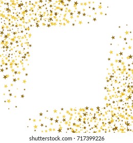 Golden stars with white square in the middle. Abstract background. Glitter pattern for banner. Vector illustration on white background.