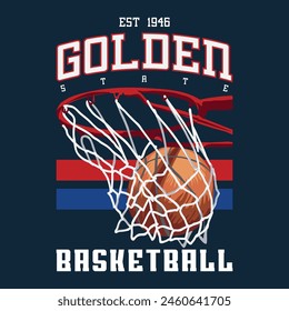 Baloncesto Golden State. Liga universitaria de baloncesto. Ilustración de Antiguas para ropa deportiva. Logo Sport. Universidad. Tipografía deportiva, gráficos de camisetas, póster, Anuncio, volante, impresión 