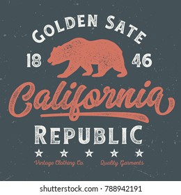 Golden State California Republic - Tee Design For Print