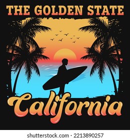 The golden state California surfing tshirt design