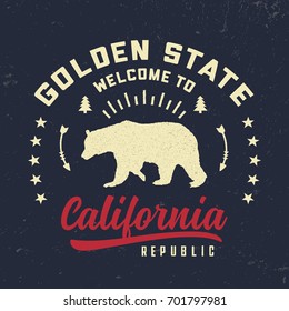  Golden State California vintage typography. Design for t-shirt. Vector