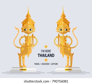 Golden statue Animal in Himmapan forest - Wat Phra Kaew, Thailand travel concept The Most Beautiful Places To Visit In Thailand in flat style.