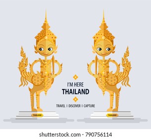 Golden statue Animal in Himmapan forest - Wat Phra Kaew, Thailand travel concept The Most Beautiful Places To Visit In Thailand in flat style.