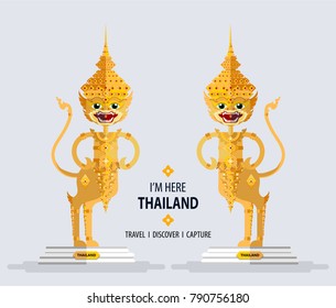 Golden statue Animal in Himmapan forest - Wat Phra Kaew, Thailand travel concept The Most Beautiful Places To Visit In Thailand in flat style.