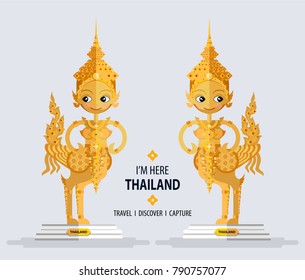 Golden statue Animal in Himmapan forest - Wat Phra Kaew, Thailand travel concept The Most Beautiful Places To Visit In Thailand in flat style.